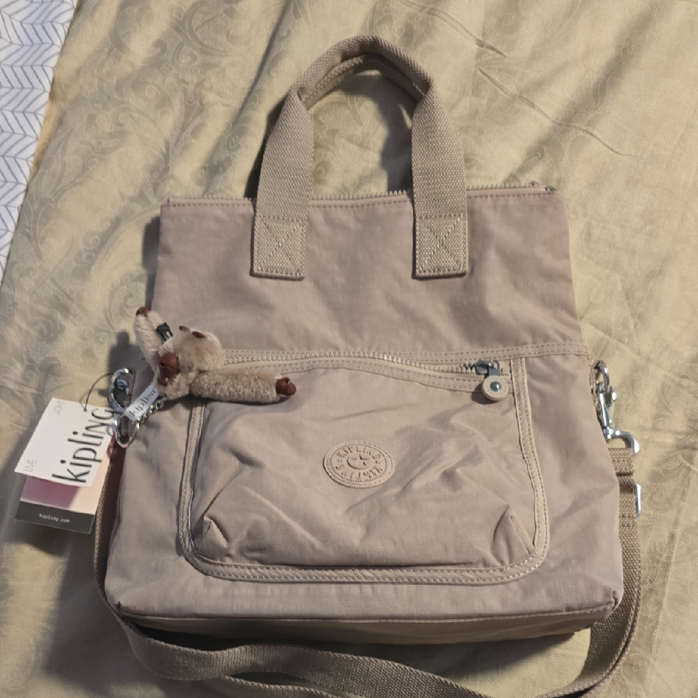 Kipling Beige Tote Bag with Charm
